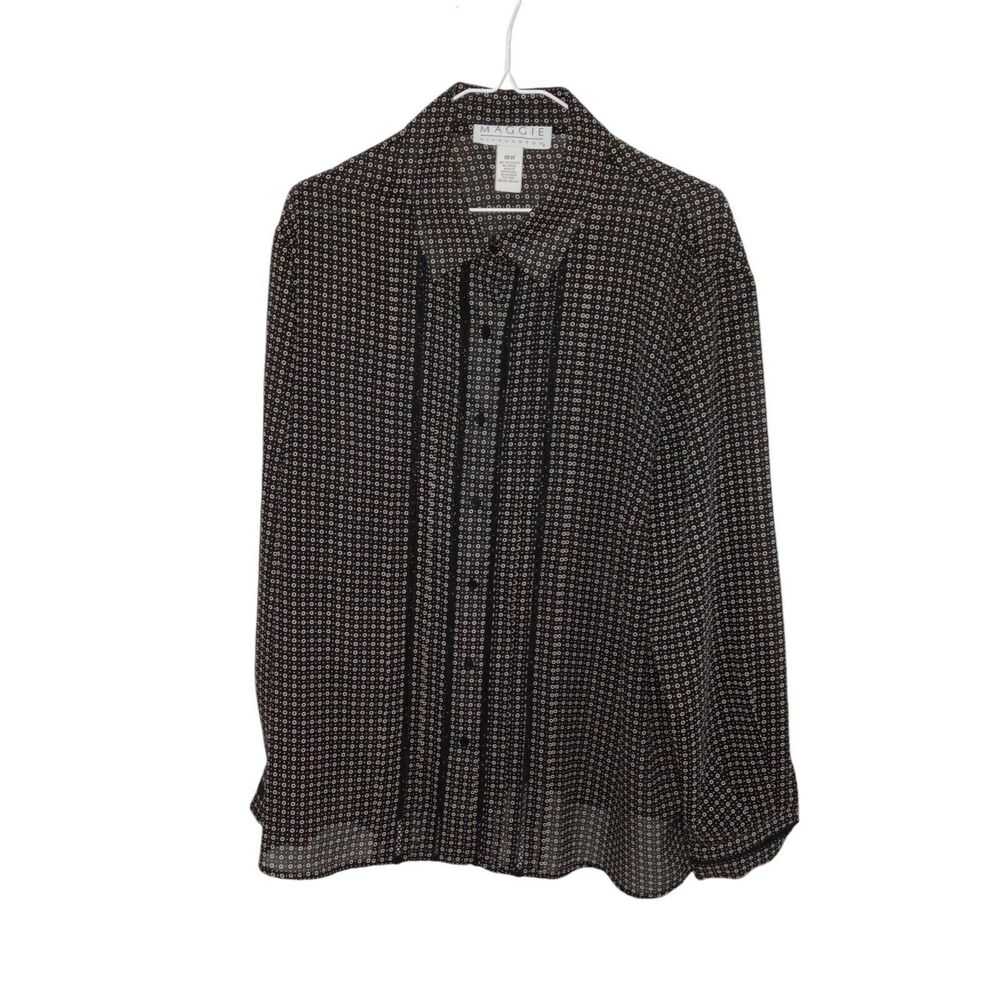 Maggie McNaughton Brown Polka dot LS Button Up Shirt Women's Plus Size 18W